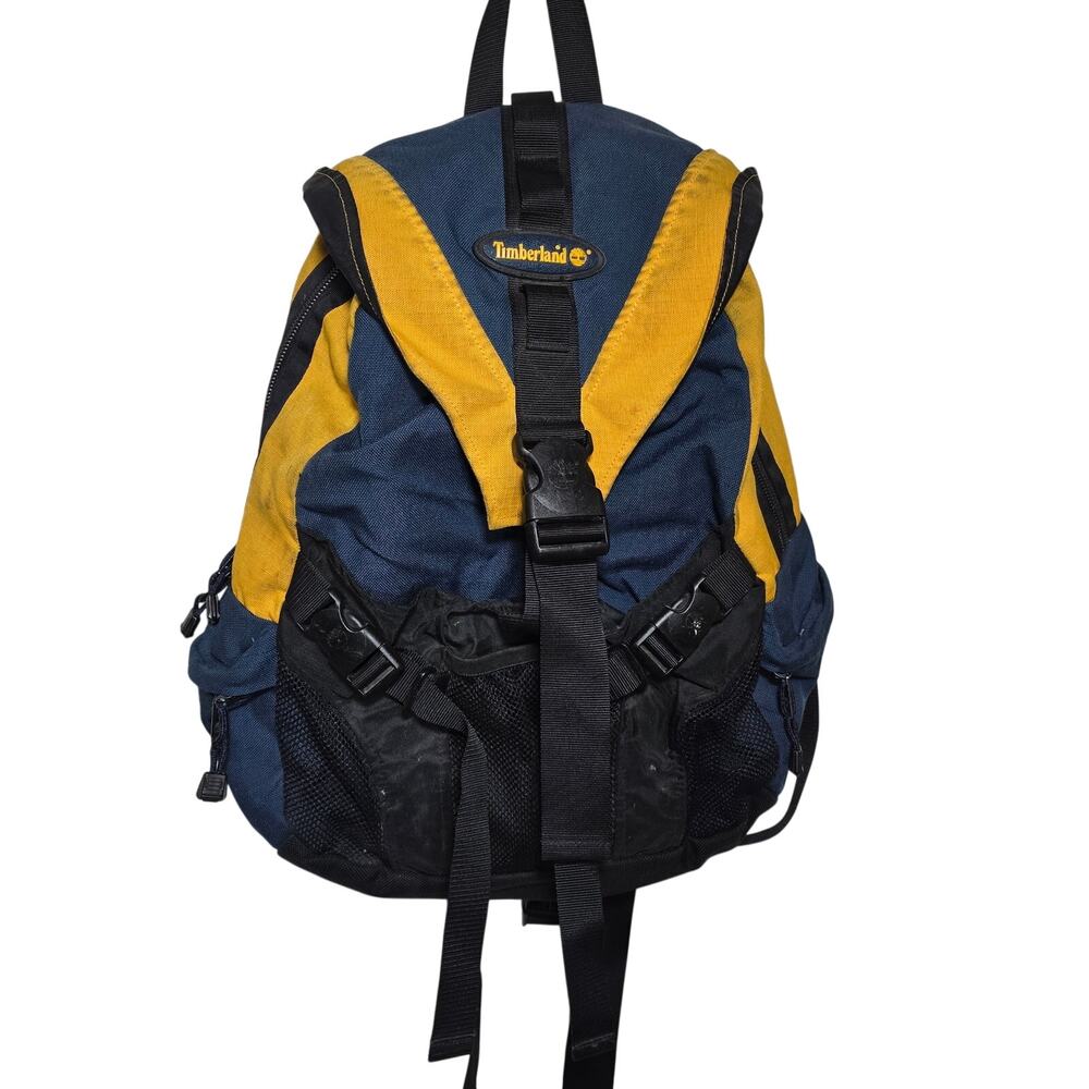 Timberland Vintage Backpack Blue & Yellow Colorblock Hiking Bag Day Pack